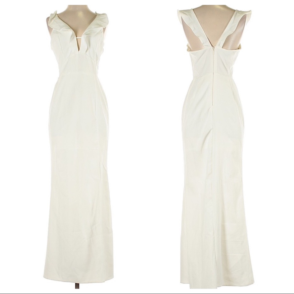 White Side Slit Ruffle Maxi Wedding Dress
